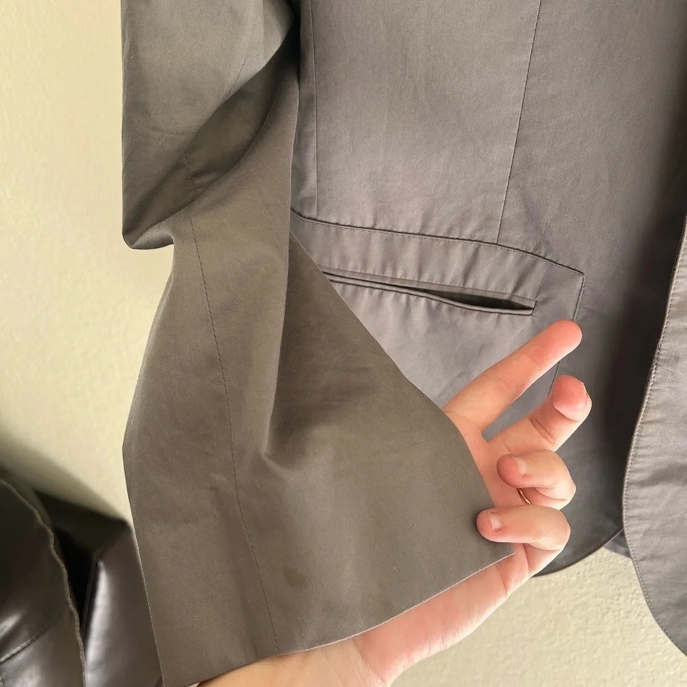 Calvin Klein Cotton Hidden Button Down Blazer Gray Size Large Short Business Men